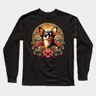 Chihuahua in Art Nouveau Floral Style Long Sleeve T-Shirt